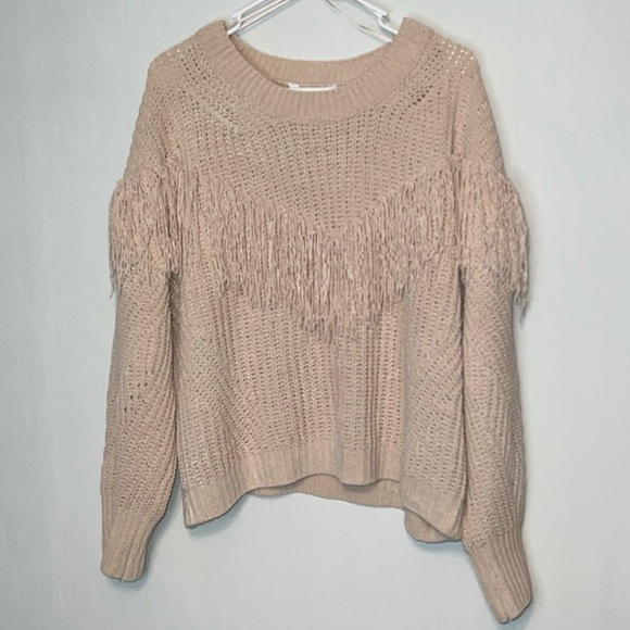 No Boundaries Sweaters - NO BOUNDARIES Womens Size XXL (19) Fringed Long Sleeve Beige Sweater Cropped.